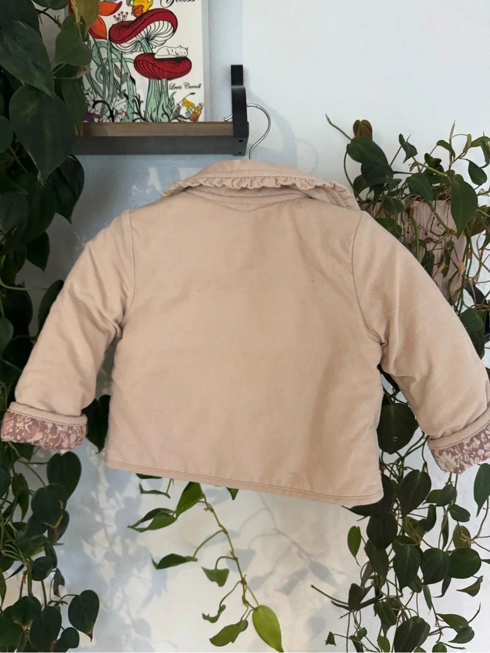 OshKosh B'gosh Cream Corduroy Puffer Jacket with Floral Lining 12M